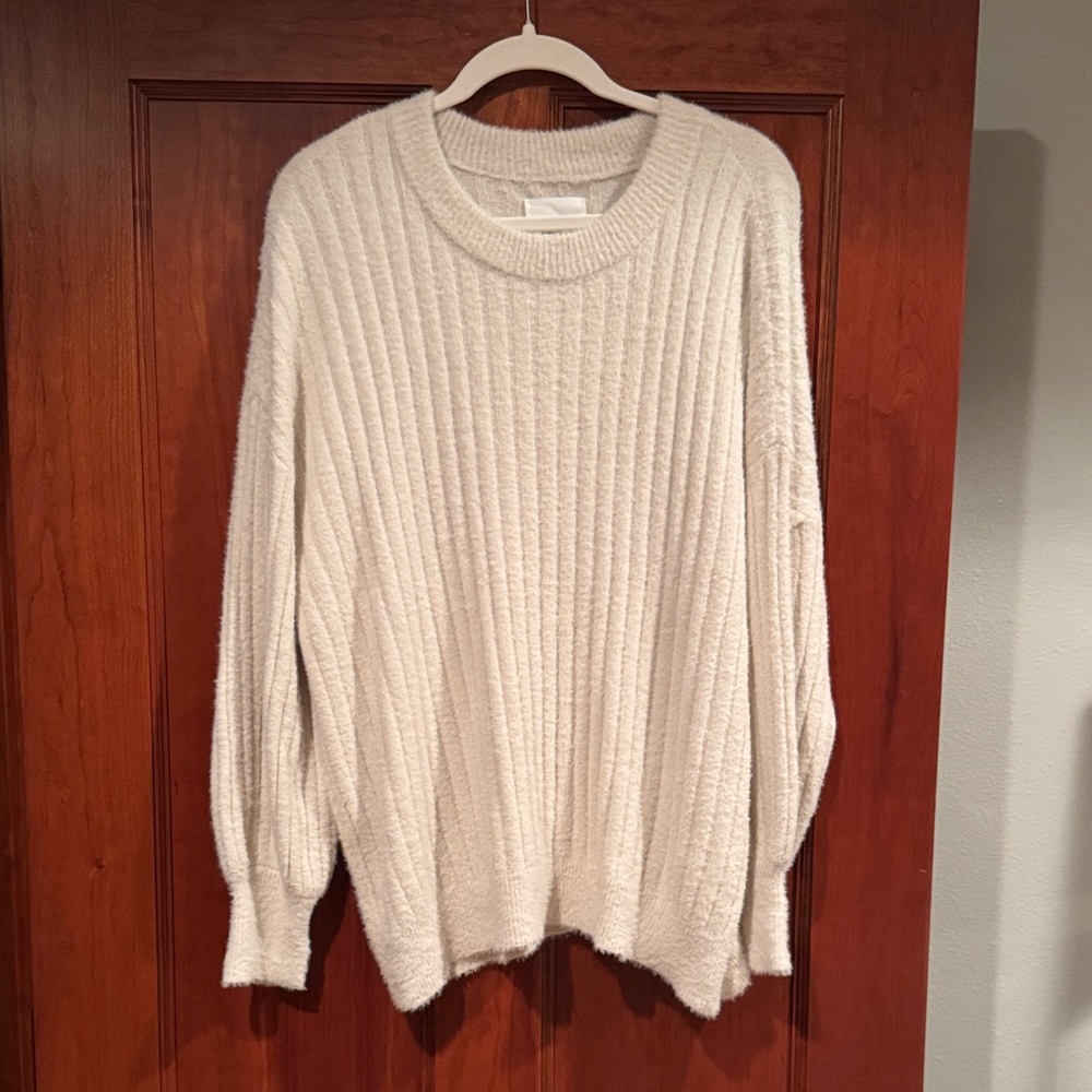 Aerie Cream Ribbed Crew Neck Sweater